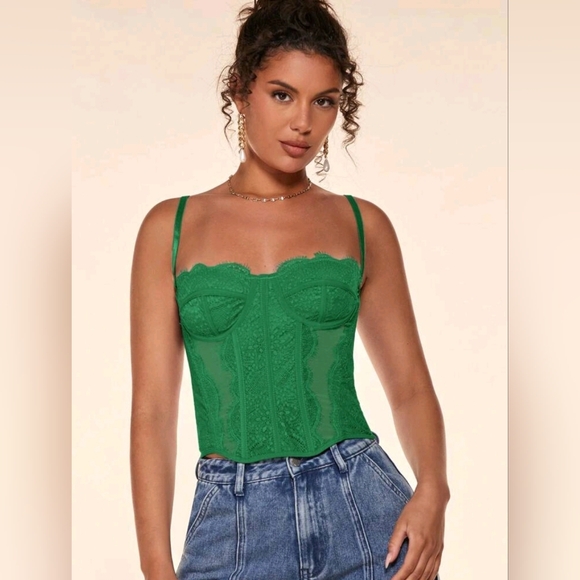 BAE Women's Solid Color Lace Splice Mesh Camisole Top - Picture 1 of 4